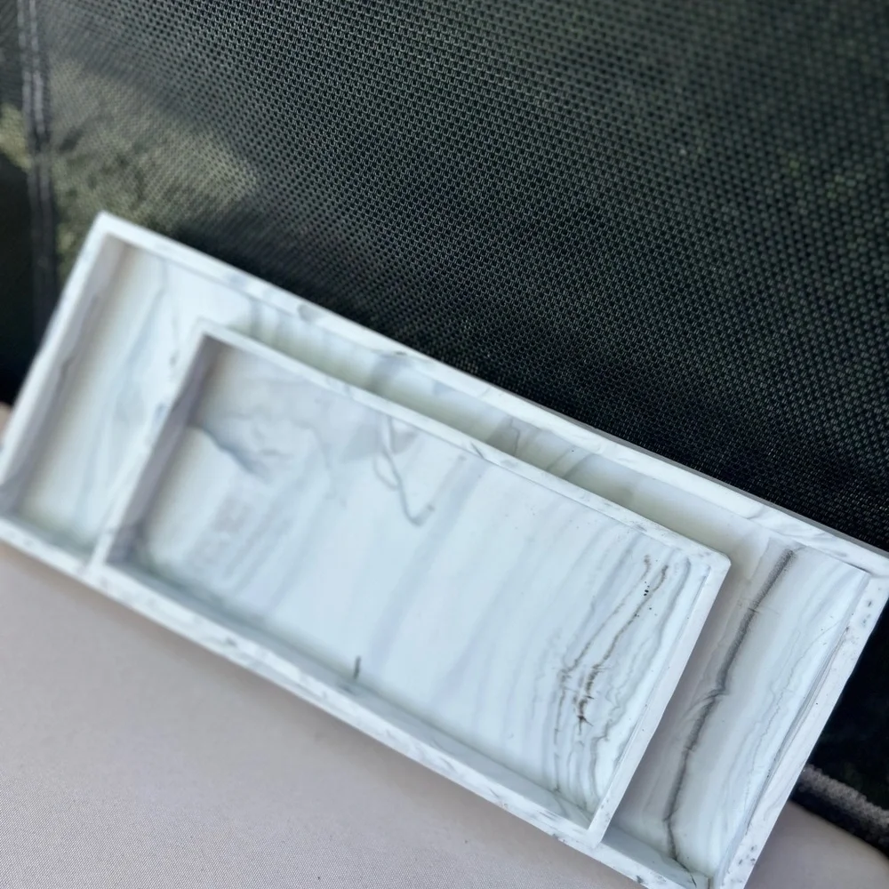Tray Silicone Soap Dish Set, 2 Pcs White Marble Pattern, Rectangular Design with